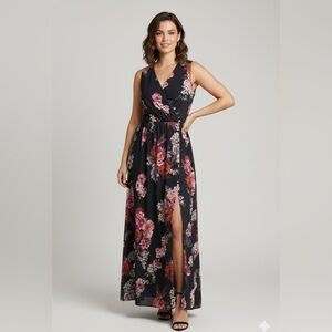Luxedo Divine Allure Sheer Floral Maxi Dress with Slit XL Evening Occasion